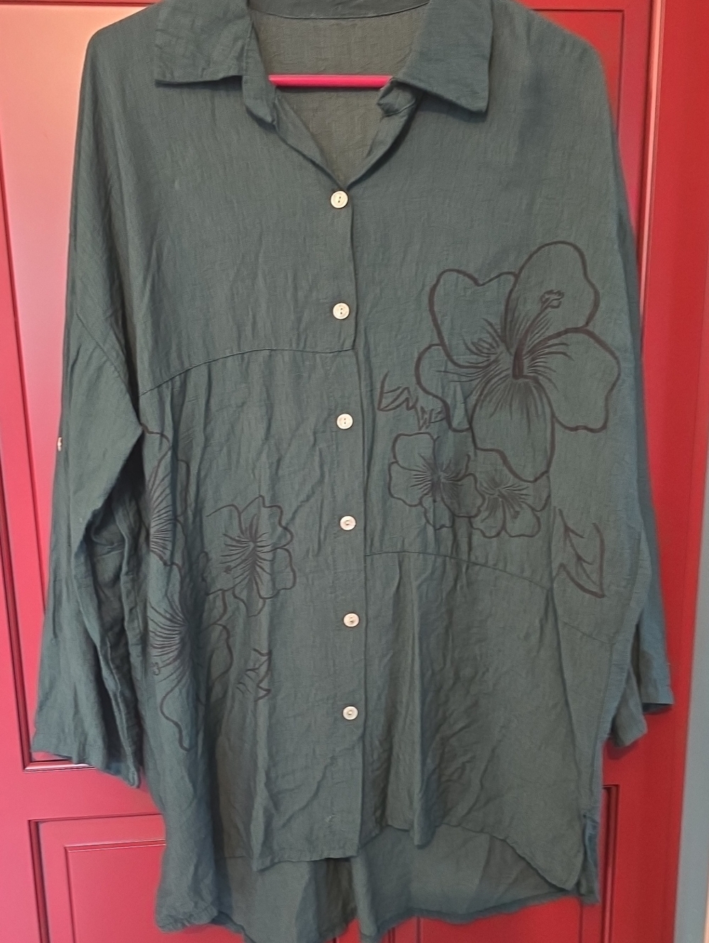 Women's Dark Teal Floral Button-Up Shirt